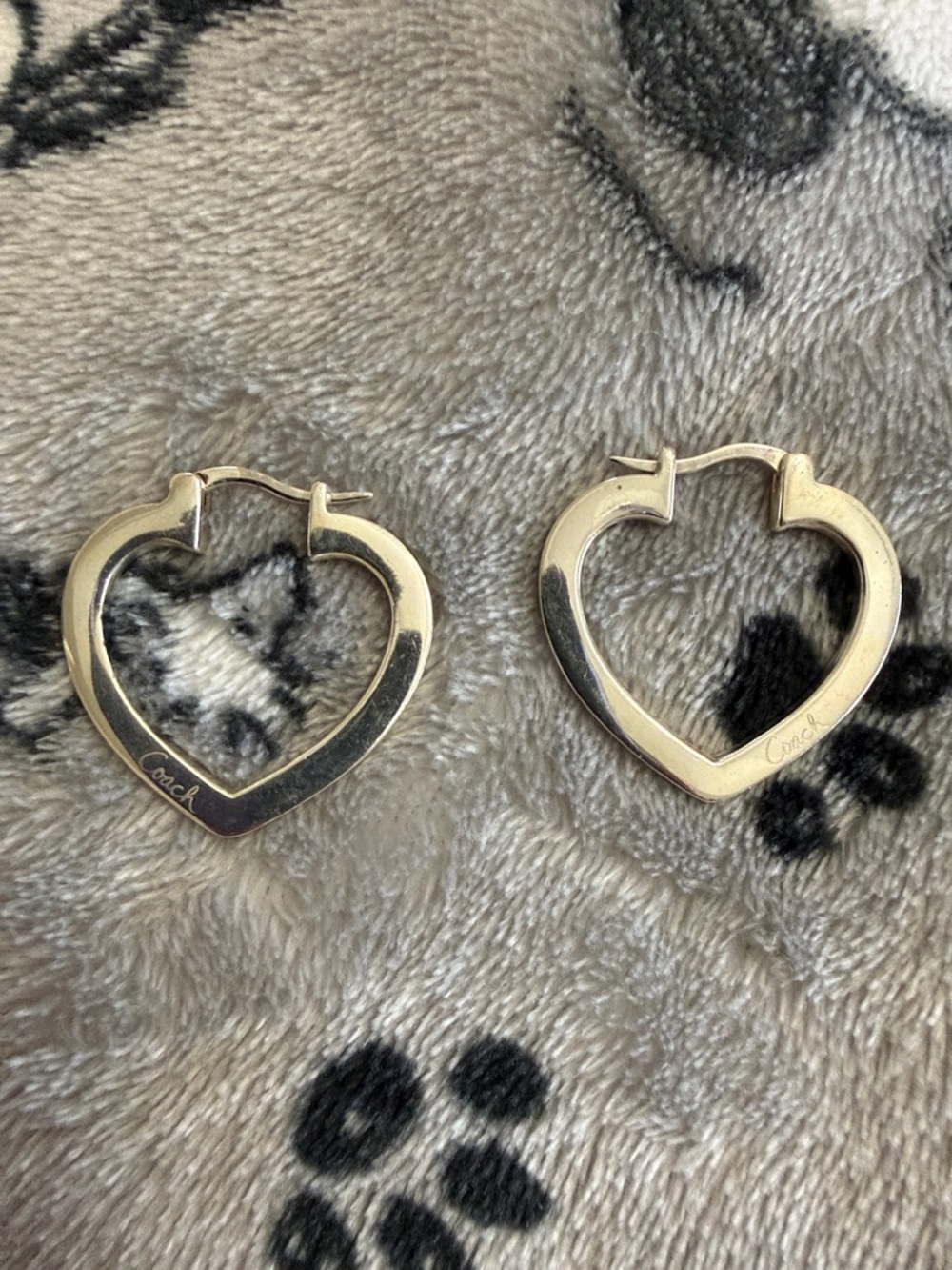COACH Sterling Silver Open Heart Hoop Earrings